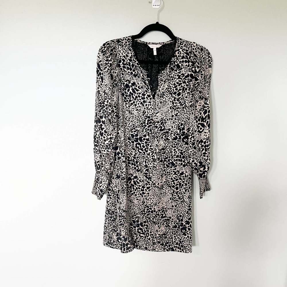 Rebecca Taylor animal leopard print silk‎ long sleeve mini dress size 2